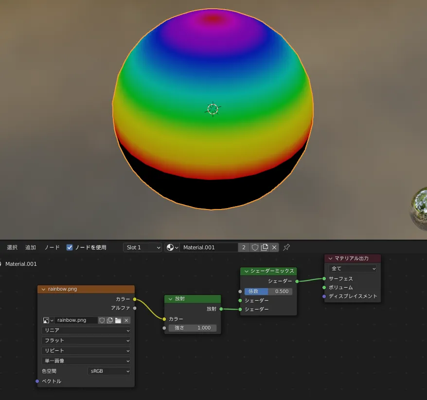 【Blender】オブジェクトの境界線を虹色(Rainbow)に発光させる ノード