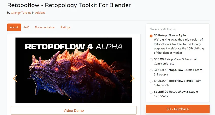 Blender Marketが10周年記念！アドオンが有料から無料へ Retopoflow